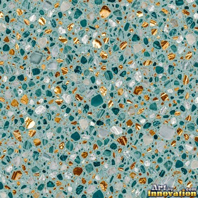 Black and white terrazzo flecked with mother of pearl, evenly lit