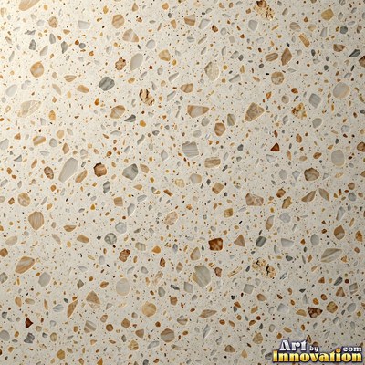 Cream and sand terrazzo set with large irregular stone fragments