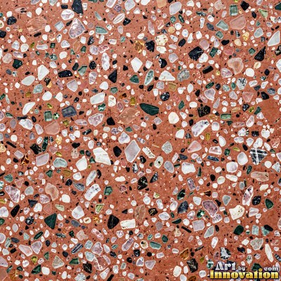 Black and white terrazzo flecked with mother of pearl, evenly lit