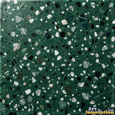 Polished terrazzo with small stone chips scattered evenly across a charcoal base