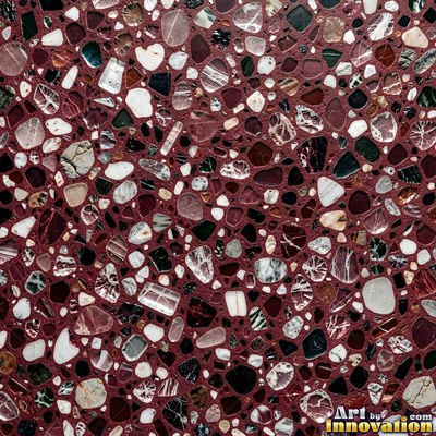 Cream and sand terrazzo set with large irregular stone fragments