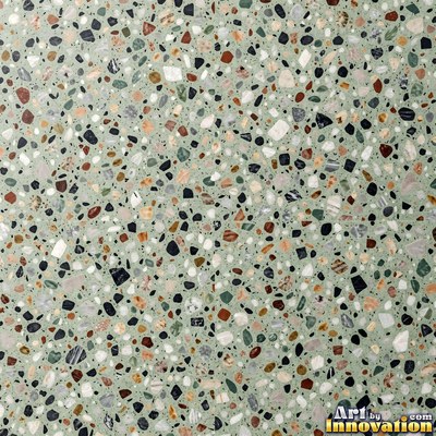 Black and white terrazzo flecked with mother of pearl, evenly lit