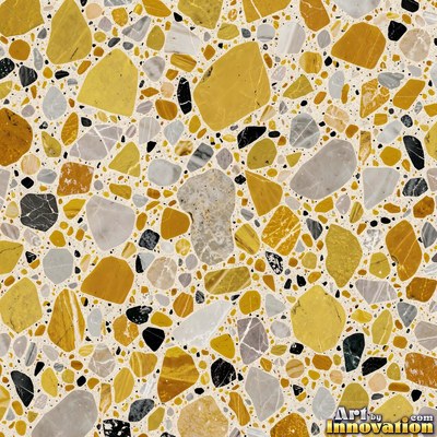 Black and white terrazzo flecked with mother of pearl, evenly lit