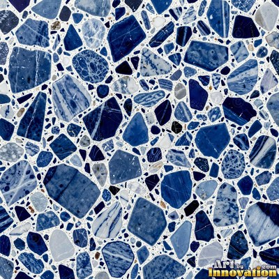 Polished terrazzo with small stone chips scattered evenly across a charcoal base