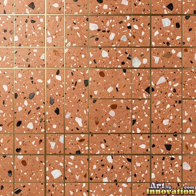 Black and white terrazzo flecked with mother of pearl, evenly lit