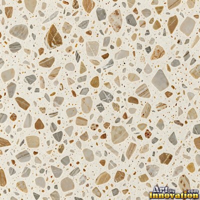 Minimal terrazzo with sparse chips on a smooth warm yellow base