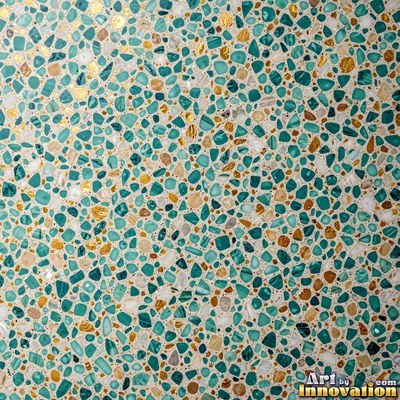 Cream and sand terrazzo set with large irregular stone fragments