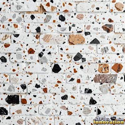 Cream and sand terrazzo set with large irregular stone fragments