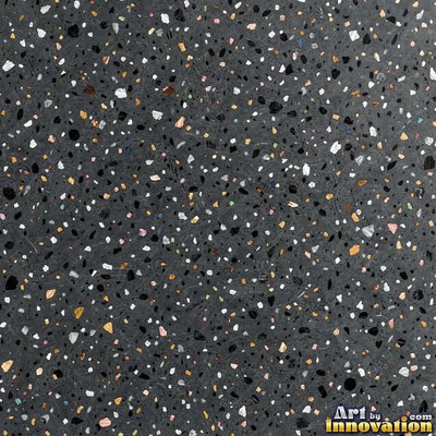 Polished terrazzo with small stone chips scattered evenly across a charcoal base