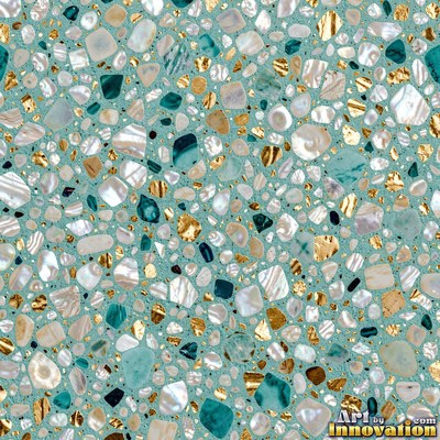 Black and white terrazzo flecked with mother of pearl, evenly lit