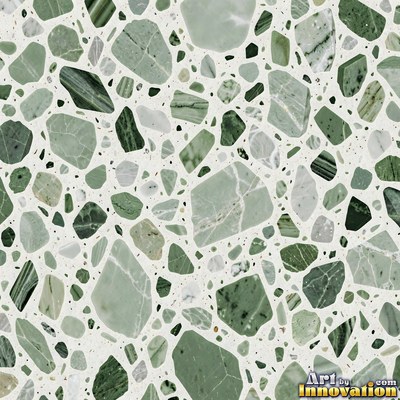 Polished terrazzo with small stone chips scattered evenly across a charcoal base
