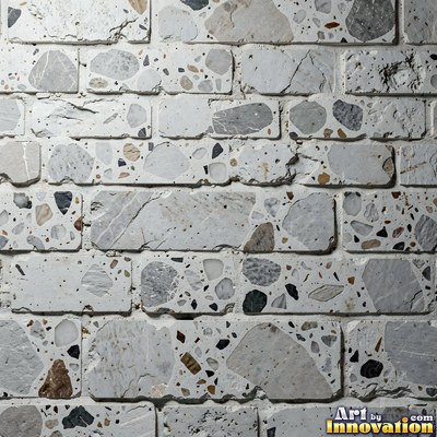 Black and white terrazzo flecked with mother of pearl, evenly lit