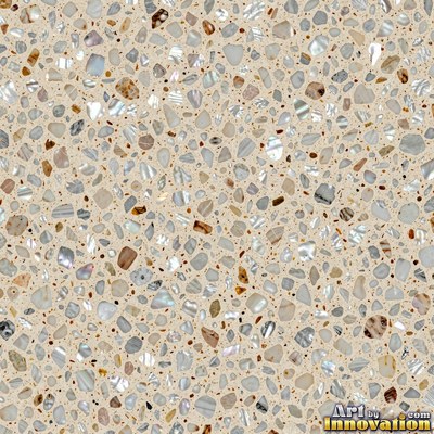 Cream and sand terrazzo set with large irregular stone fragments