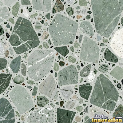 Cream and sand terrazzo set with large irregular stone fragments