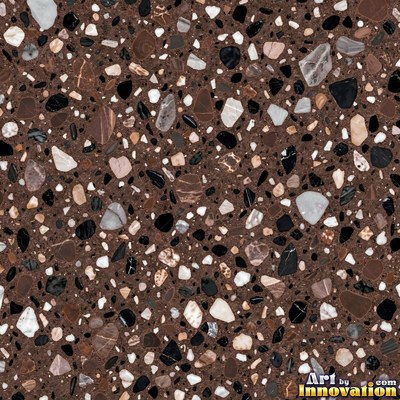 Polished terrazzo with small stone chips scattered evenly across a charcoal base