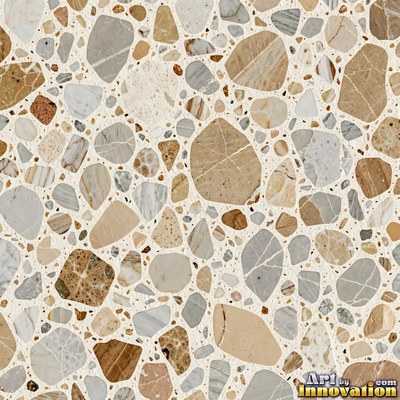Black and white terrazzo flecked with mother of pearl, evenly lit