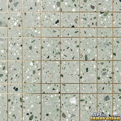 Black and white terrazzo flecked with mother of pearl, evenly lit