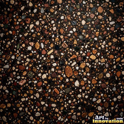 Cream and sand terrazzo set with large irregular stone fragments