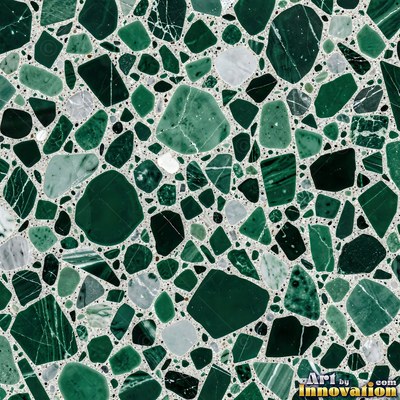 Cream and sand terrazzo set with large irregular stone fragments