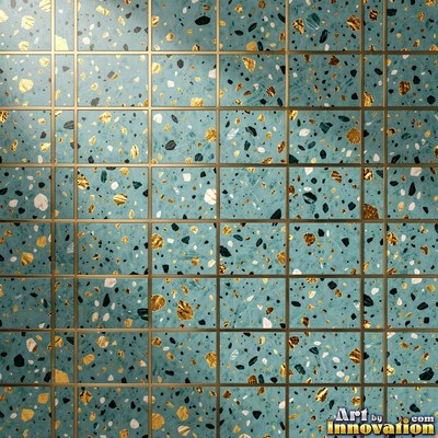 Cream and sand terrazzo set with large irregular stone fragments