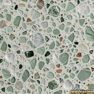 Minimal terrazzo with sparse chips on a smooth warm yellow base