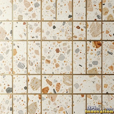 Polished terrazzo with small stone chips scattered evenly across a charcoal base