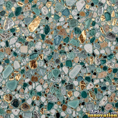 Black and white terrazzo flecked with mother of pearl, evenly lit