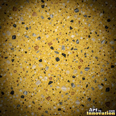 Polished terrazzo with small stone chips scattered evenly across a charcoal base