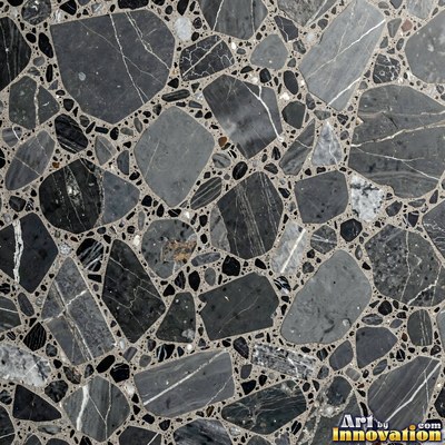 Cream and sand terrazzo set with large irregular stone fragments