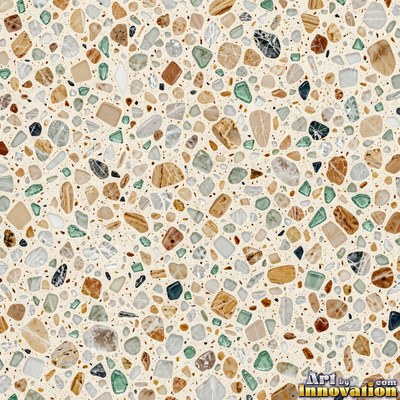 Cream and sand terrazzo set with large irregular stone fragments