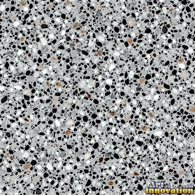 Black and white terrazzo flecked with mother of pearl, evenly lit