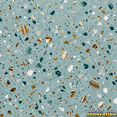 Minimal terrazzo with sparse chips on a smooth warm yellow base