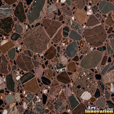 Polished terrazzo with small stone chips scattered evenly across a charcoal base