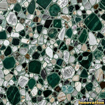 Polished terrazzo with small stone chips scattered evenly across a charcoal base
