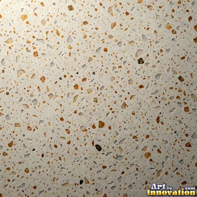 Black and white terrazzo flecked with mother of pearl, evenly lit