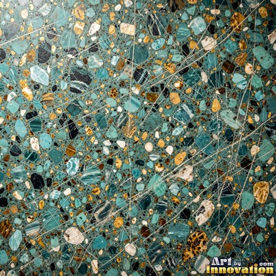 Polished terrazzo with small stone chips scattered evenly across a charcoal base