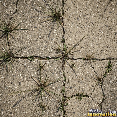 Asphalt pavement marked with oil stains and tire scuffs in medium gray