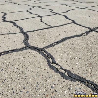 Wet asphalt glistening with small puddles in a greenish gray tone