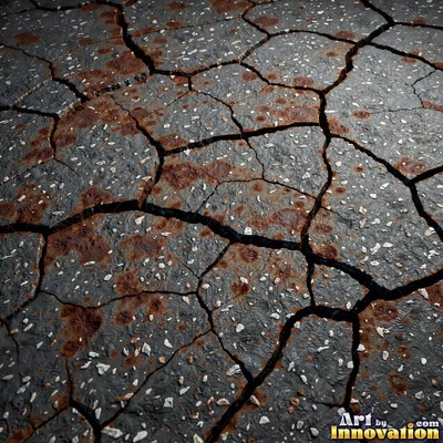 Worn asphalt with faded fragments of painted road lines