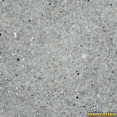 Asphalt pavement marked with oil stains and tire scuffs in medium gray