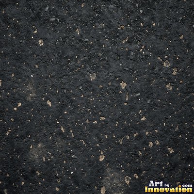 Asphalt pavement marked with oil stains and tire scuffs in medium gray