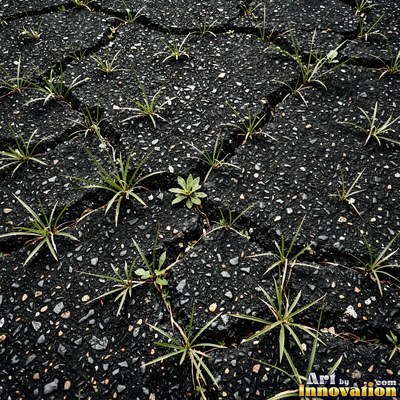 Worn asphalt with faded fragments of painted road lines