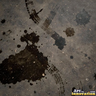 Wet asphalt glistening with small puddles in a greenish gray tone