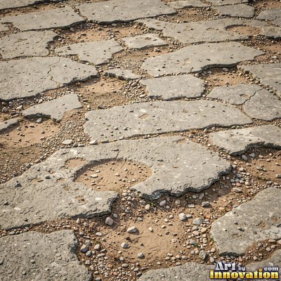 Wet asphalt glistening with small puddles in a greenish gray tone