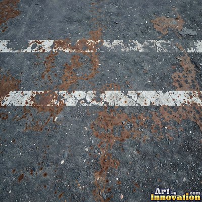 Wet asphalt glistening with small puddles in a greenish gray tone