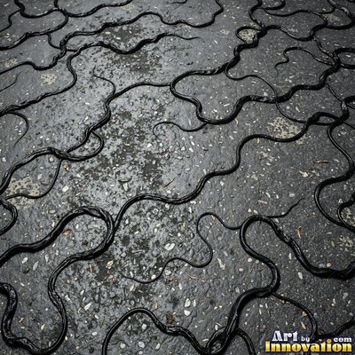 Fresh light gray asphalt with fine gravel texture, flat overhead view