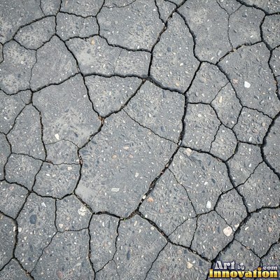 Worn asphalt with faded fragments of painted road lines