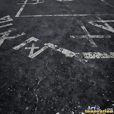 Wet asphalt glistening with small puddles in a greenish gray tone