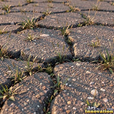 Worn asphalt with faded fragments of painted road lines