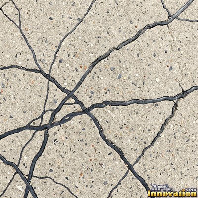 Asphalt pavement marked with oil stains and tire scuffs in medium gray
